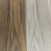 American Black Walnut veneer finish - the darker colour has been subject to a damp cloth. This gives an indication of the colour you would get if it is coated with a water based clear varnish; test sample is included with pelmet or can be forwarded on request.