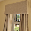 Customers fabric covered pelmet with matching curtains small window