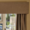 Customers fabric covered pelmet with matching curtains