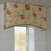 Small pelmet in bathroom covered in customers own fabric