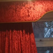 Customers fabric covered pelmet over wide cinema screen shaped window.